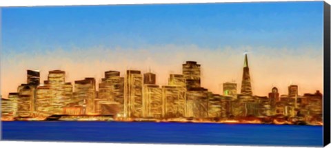 Framed Illuminated Cityscape at the Waterfront, San Francisco Bay, California Print