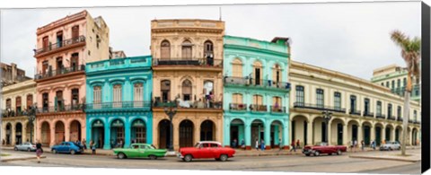 Framed Cars in Front of Colorful Houses, Havana, Cuba Print