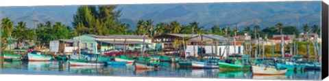 Framed Boats Moored at a Harbor, Trinidad, Cuba Print