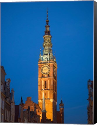 Framed Low Angle View of Clock Tower, Gdansk, Poland Print