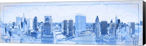 Framed Chicago Buildings in Blue Print