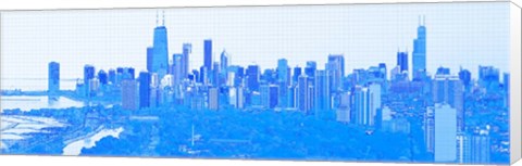 Framed Skyline of Chicago in Blue Print