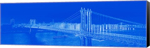 Framed Manhattan Bridge in Blue Print