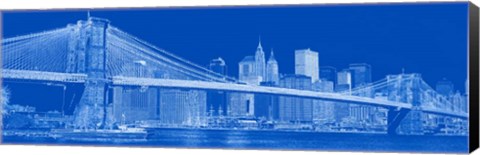 Framed Brooklyn Bridge &amp; East River in Blue Print