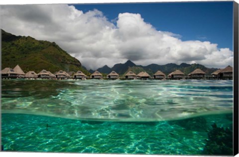 Framed Bungalows on the Beach, Moorea, Tahiti, French Polynesia Print