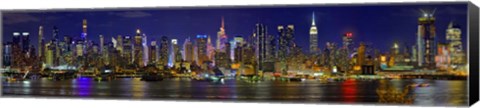 Framed Panoramic View of Manhattan Skyline at Night Print