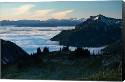 Framed Scenic View of Mountains, Mount Rainier National Park, Washington State Print