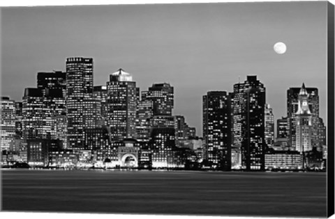 Framed Boston at night (Black And White) Print