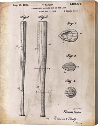 Framed Baseball Bat 2 White Patent Print