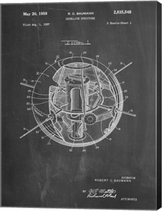 Framed Chalkboard Earth Satellite Patent Print