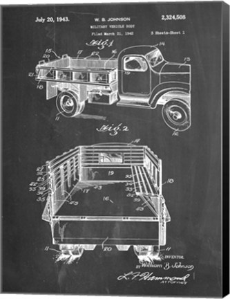 Framed Chalkboard Army Troops Transport Truck Patent Print