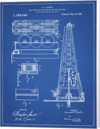 Framed Blueprint Howard Hughes Oil Drilling Rig Patent Print