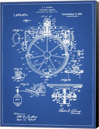 Framed Blueprint Gyrocompass Patent Print