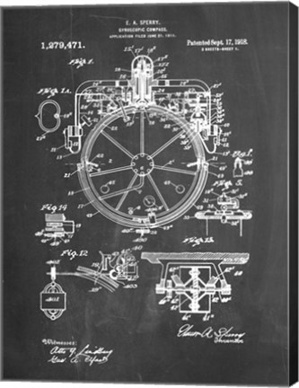 Framed Chalkboard Gyrocompass Patent Print