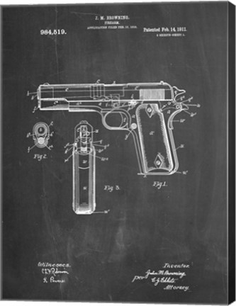 Framed Chalkboard Colt 1911 Semi-Automatic Pistol Patent Print