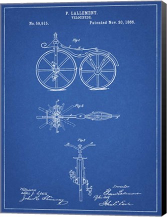 Framed Blueprint First Bicycle 1866 Patent Print