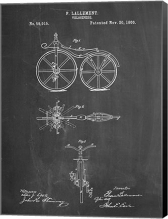 Framed Chalkboard First Bicycle 1866 Patent Print