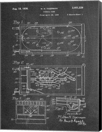 Framed Chalkboard Pin Ball Machine Patent Print