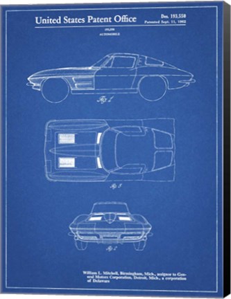 Framed Blueprint 1962 Corvette Stingray Patent Print