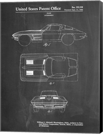 Framed Chalkboard 1962 Corvette Stingray Patent Print