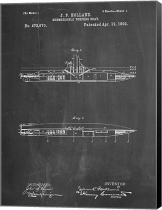 Framed Chalkboard Holland Submarine Patent Print