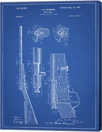 Framed Blueprint Browning Bolt Action Gun Patent Print