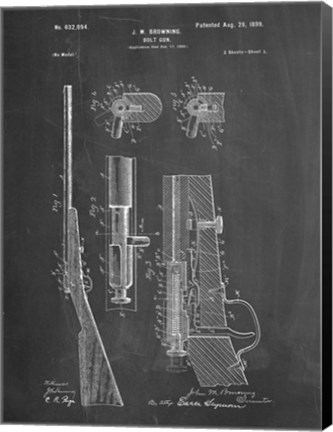 Framed Chalkboard Browning Bolt Action Gun Patent Print