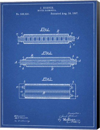Framed Blueprint Hohner Harmonica Patent Print