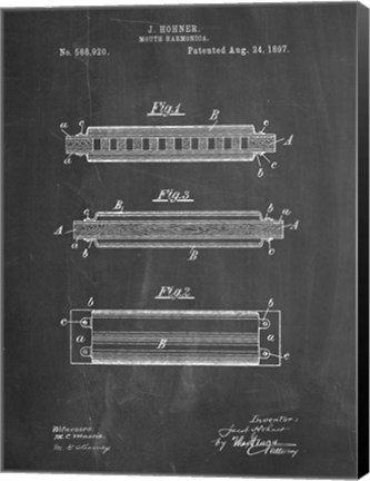 Framed Chalkboard Hohner Harmonica Patent Print