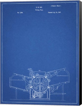 Framed Blueprint Printing Press Patent Print