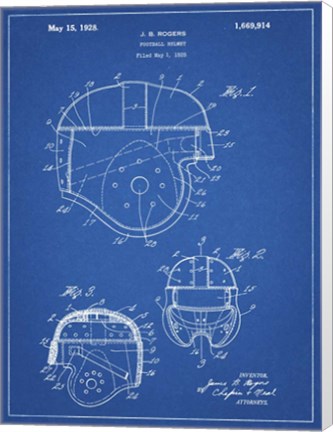 Framed Blueprint Football Helmet 1925 Patent Print
