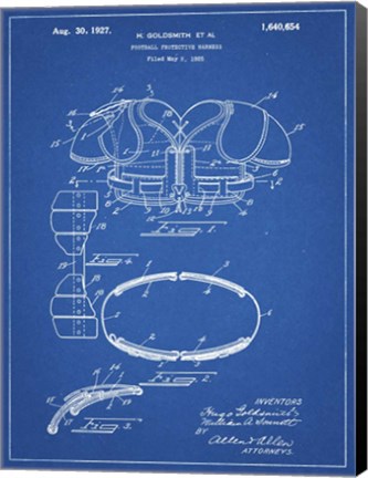 Framed Blueprint Football Shoulder Pads 1925 Patent Print
