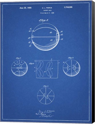 Framed Blueprint Basketball 1929 Game Ball Patent Print