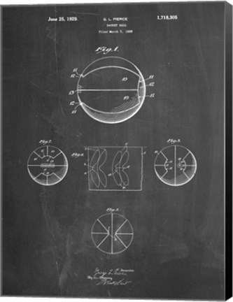 Framed Chalkboard Basketball 1929 Game Ball Patent Print