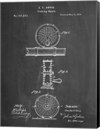Framed Chalkboard Orvis 1874 Fly Fishing Reel Patent Print