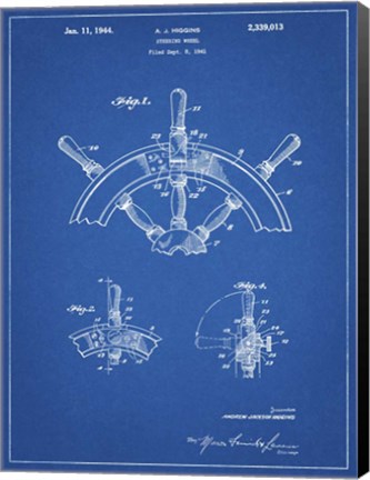 Framed Blueprint Ship Steering Wheel Patent Print