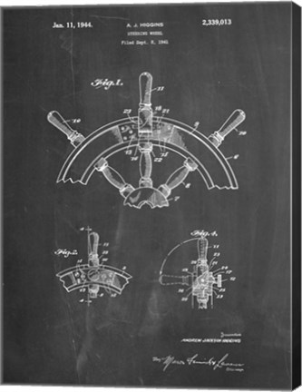 Framed Chalkboard Ship Steering Wheel Patent Print