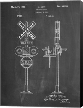 Framed Chalkboard Railroad Crossing Signal Patent Print