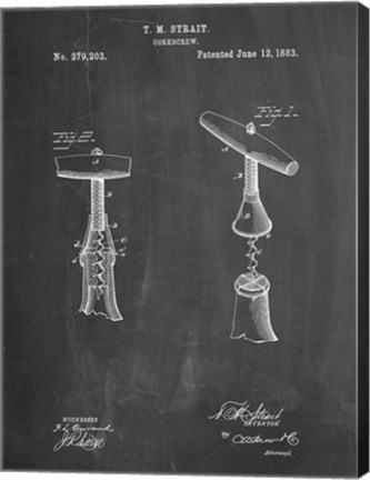 Framed Chalkboard Corkscrew 1883 Patent Print