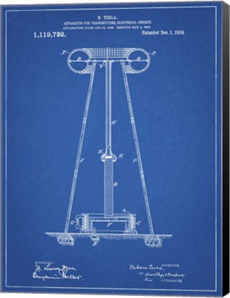 Framed Blueprint Tesla Energy Transmitter Patent Print