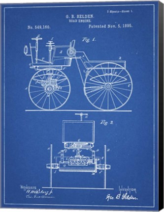 Framed Blueprint Motor Buggy 1895 Patent Print Print
