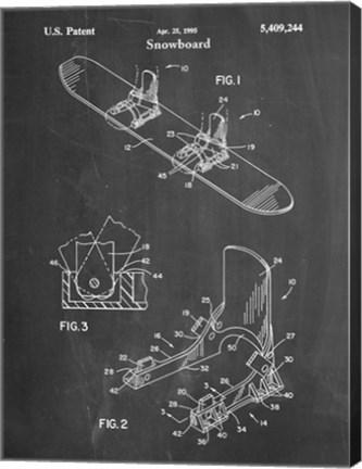 Framed Chalkboard Burton Baseless Binding 1995 Snowboard Patent Print
