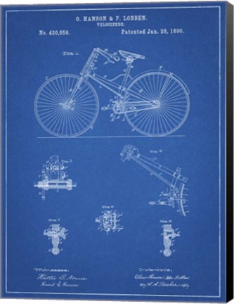 Framed Blueprint Bicycle 1890 Patent Print