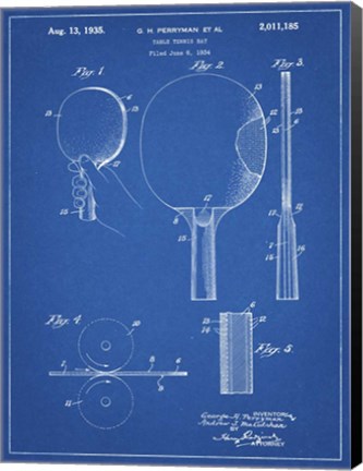 Framed Blueprint Ping Pong Paddle Patent Print