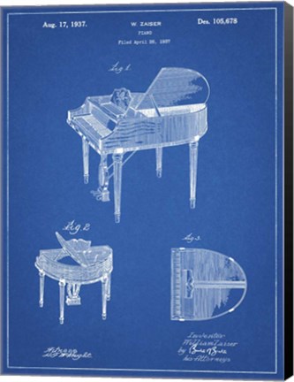 Framed Blueprint Wurlitzer Butterfly Model 235 Piano Patent Print