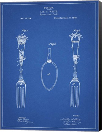 Framed Blueprint Antique Spoon and Fork Patent Print
