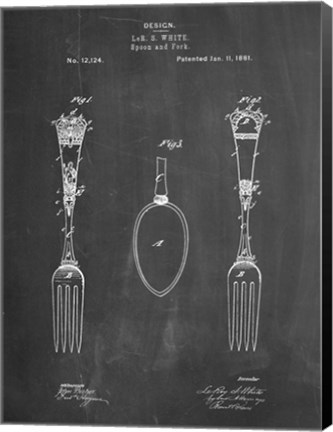 Framed Chalkboard Antique Spoon and Fork Patent Print