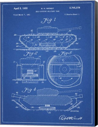 Framed Blueprint Military Self Digging Tank Patent Print