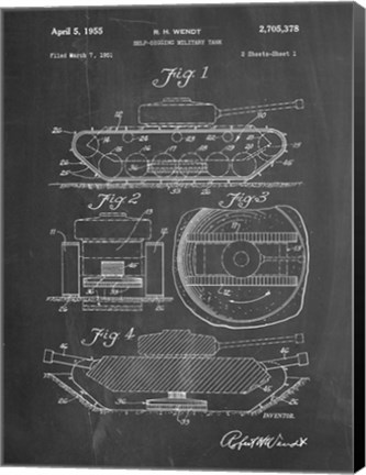 Framed Chalkboard Military Self Digging Tank Patent Print