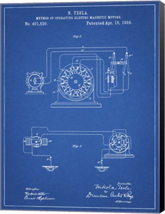 Framed Blueprint Tesla Operating Electric Motors Map Patent Print